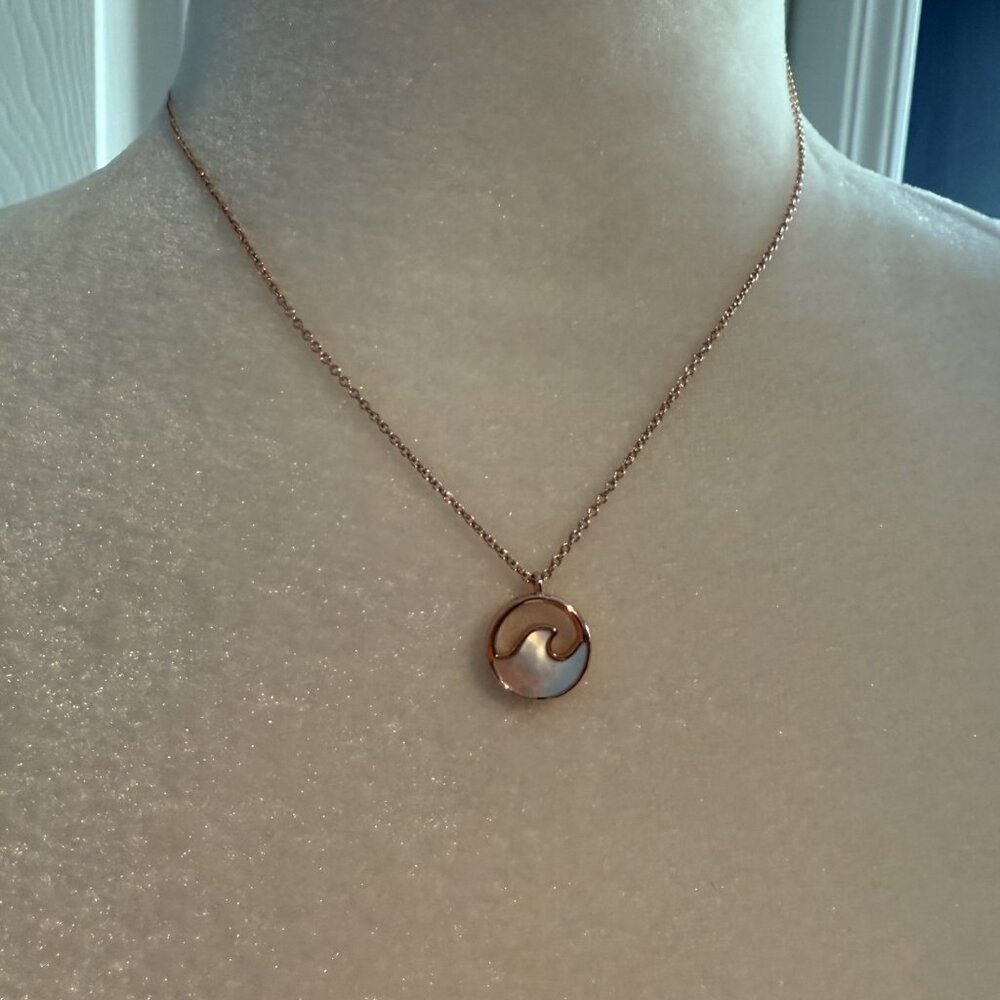 Pura Vida Stone Wave Rose Gold Necklace Mother of Pearl EUC - Picture 2 of 4